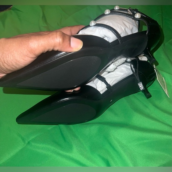 NWT Zara Sling Back Kitten Heels with Pearl Detailing size 38 - Picture 8 of 13
